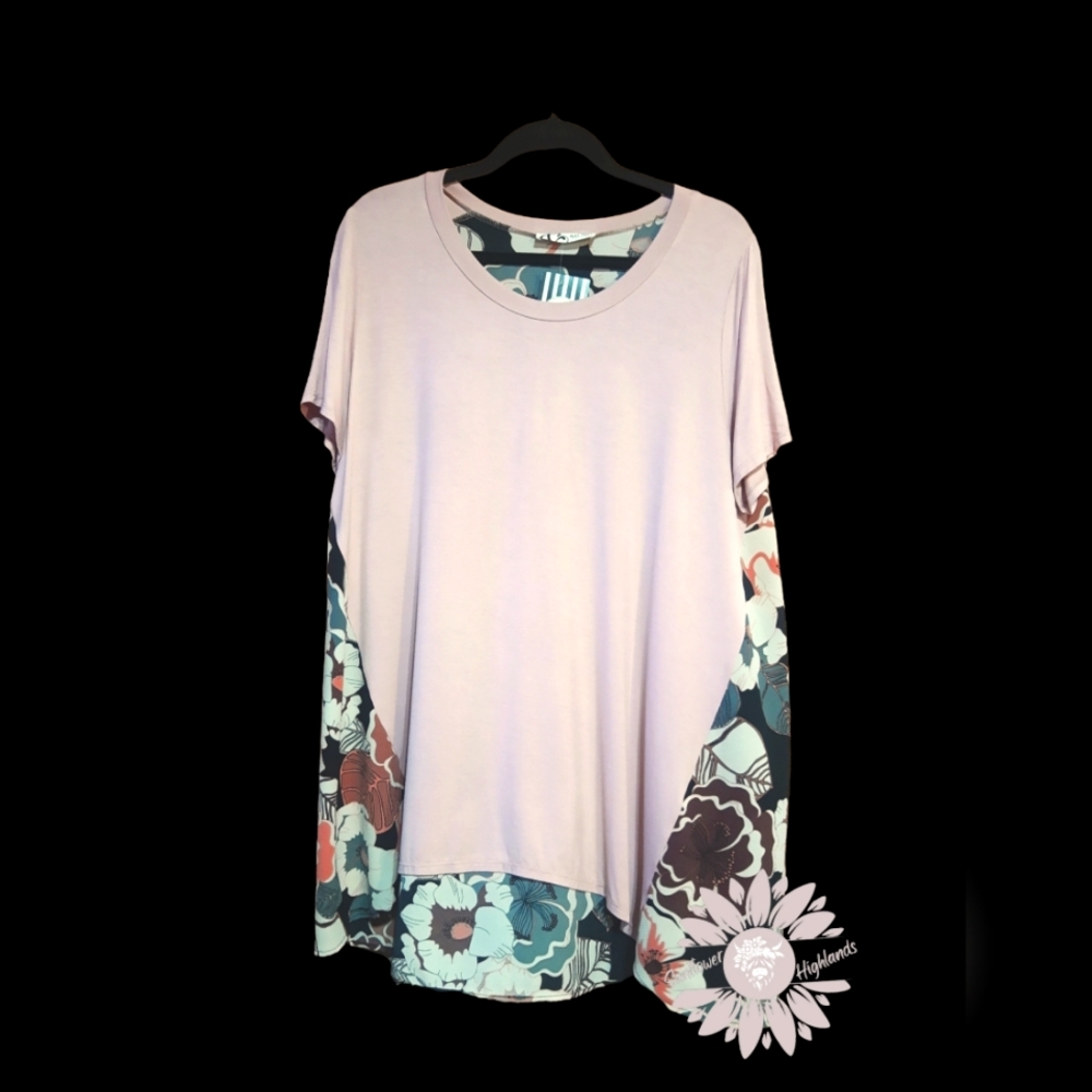 Light Pink tee with Floral Print sheer back.